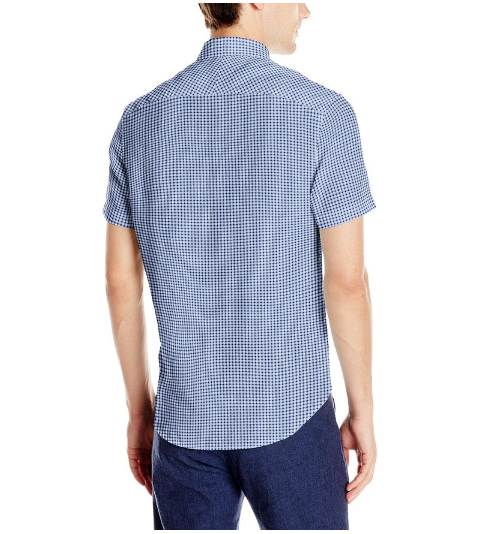 企鹅Original Penguin Gingham 男亚麻修身短袖衬衫